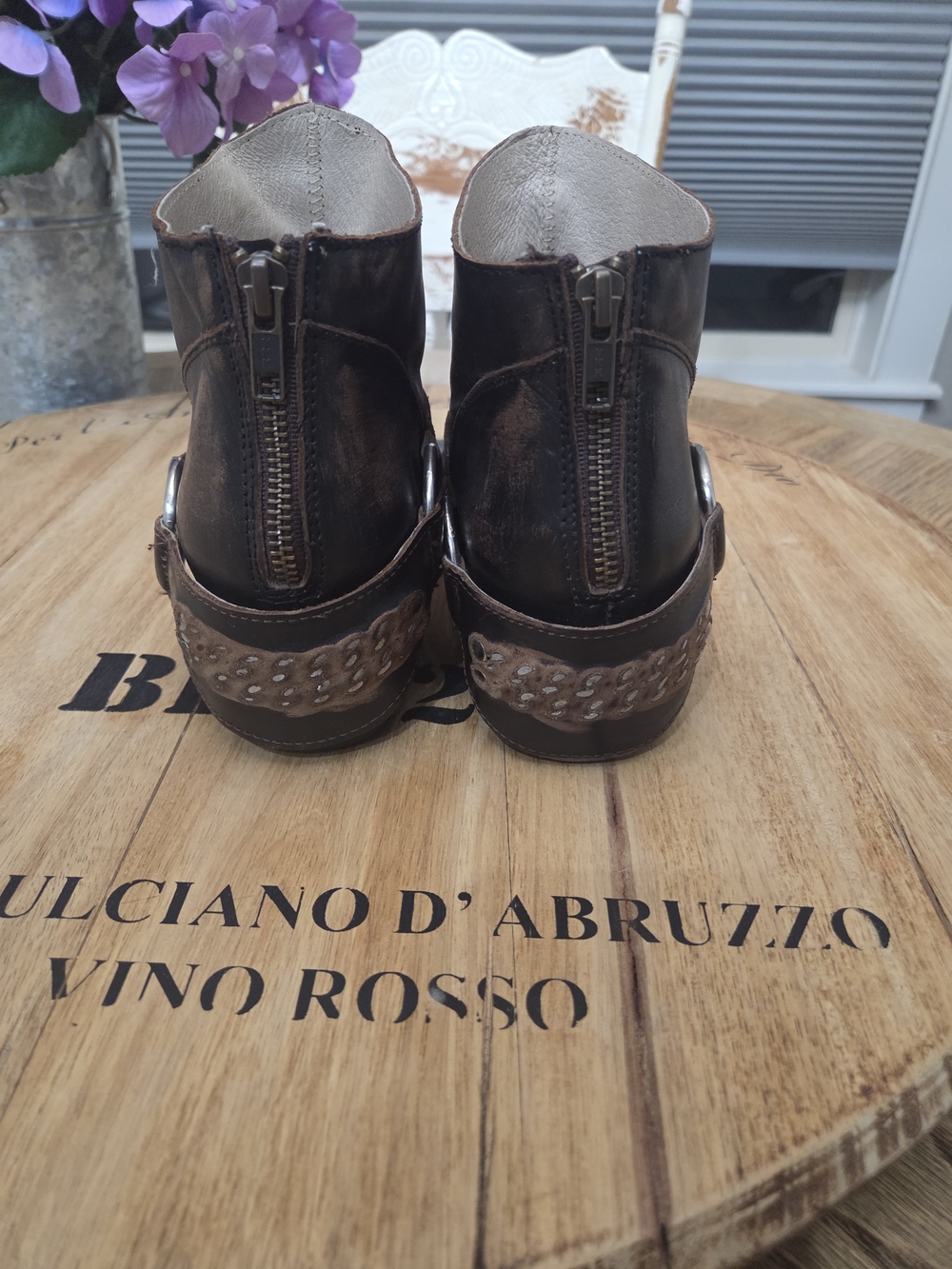 Freebird Distressed Brown Leather Ankle Booties with Harness Ring - Picture 4 of 7